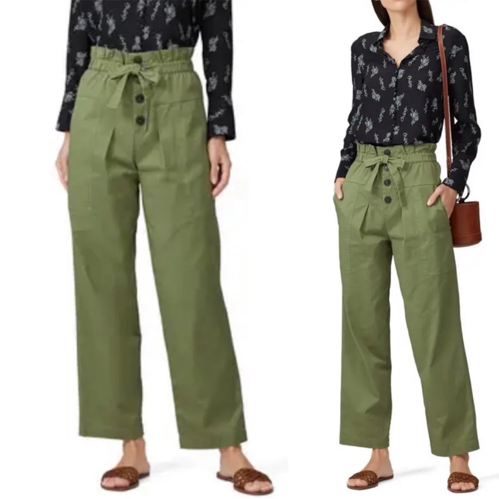 Sea New York Pant Paper Bag Tula Button Fly‎ Cotton Sage Green Wide Ankle Size 6